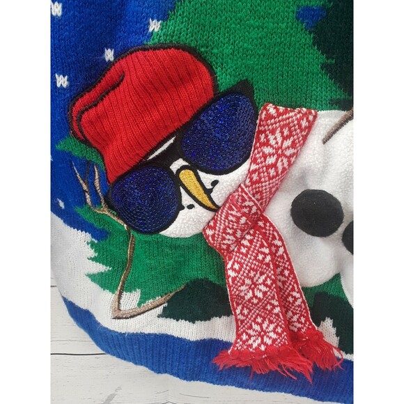 Jolly Sweaters Drunk Snowman with Beer Mens Christmas Holiday Blue White Sz L - Picture 6 of 12